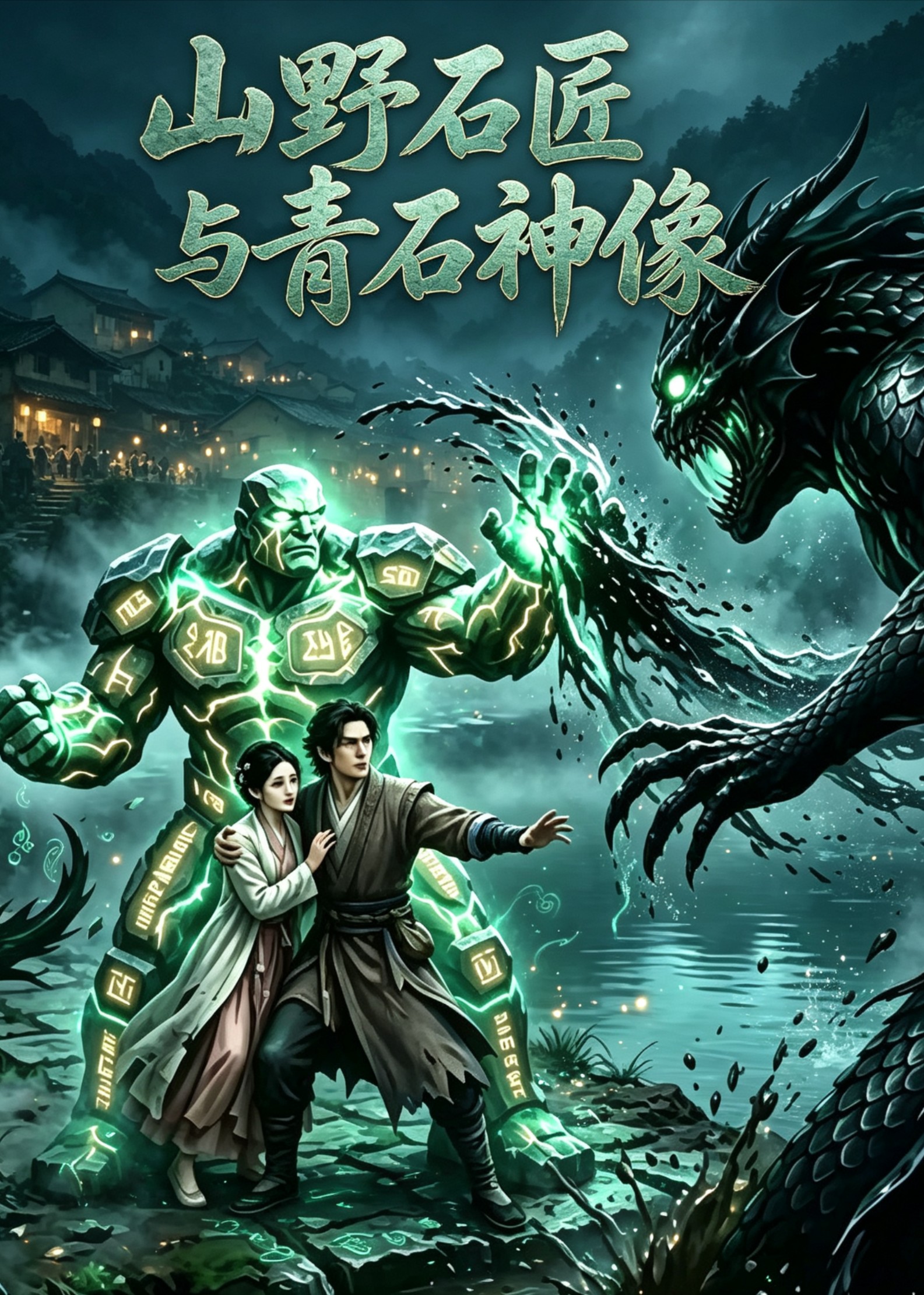 山野石匠与青石神像