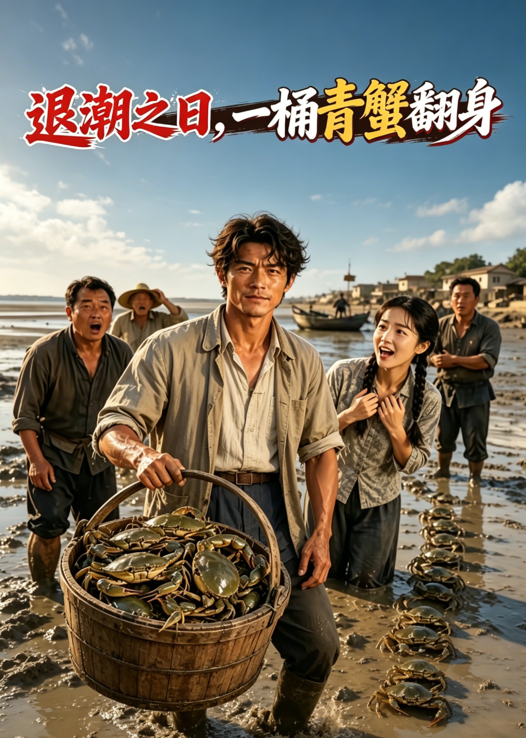 退潮之日，一桶青蟹翻身