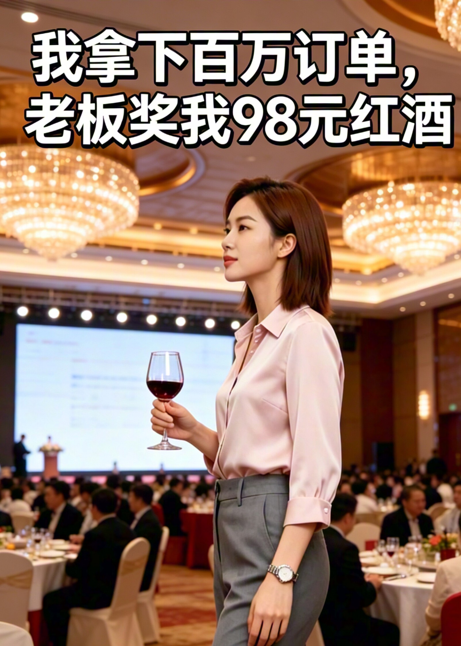 我拿下百万订单老板奖励我98元红酒