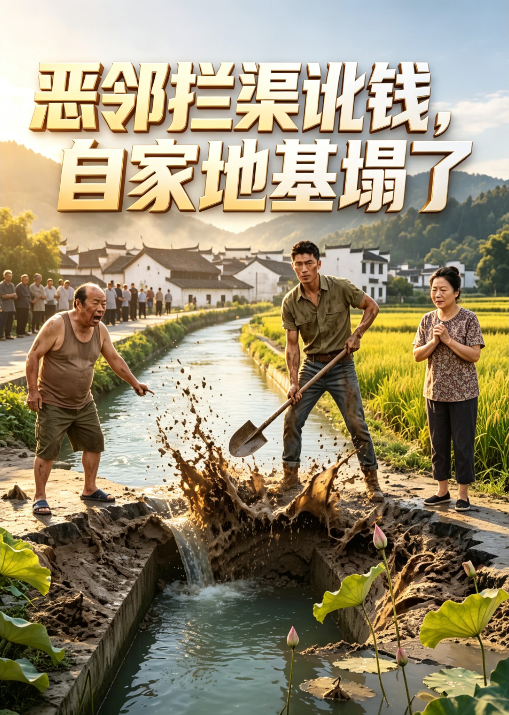 恶邻拦渠讹钱，自家地基塌了