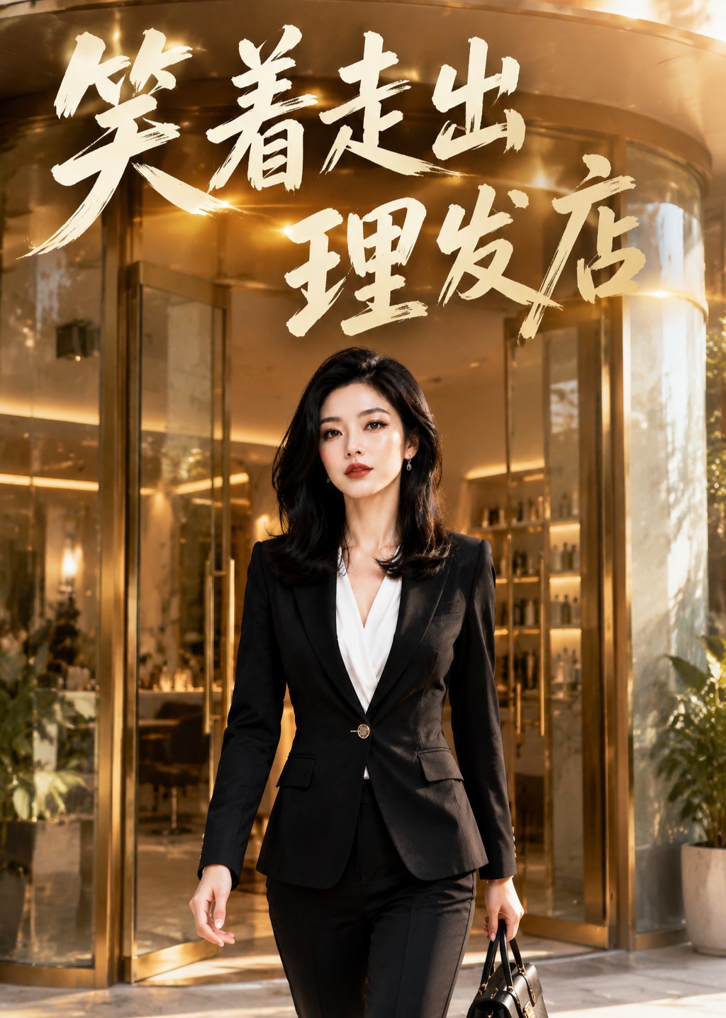 笑着走出理发店