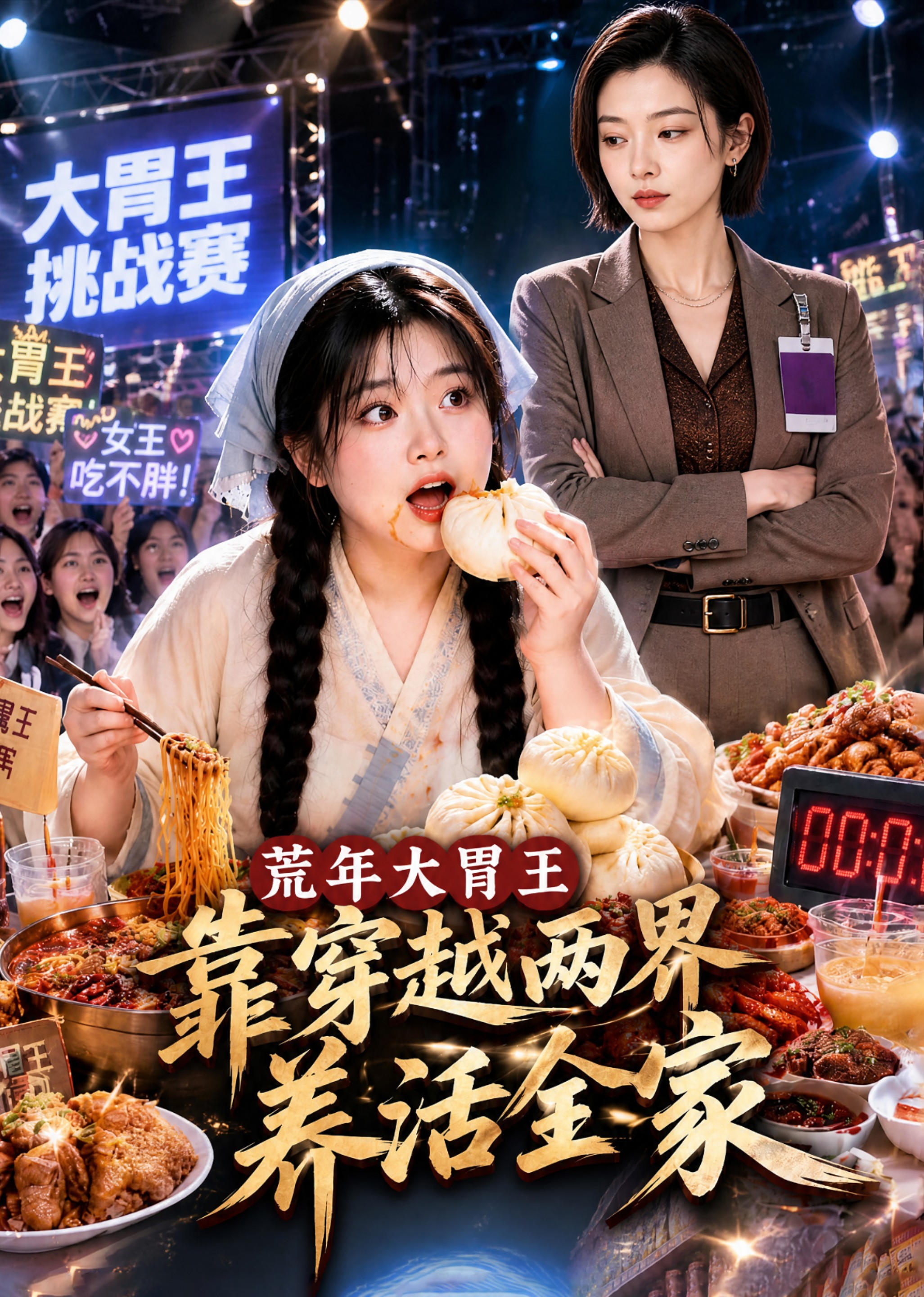荒年大胃王，靠穿越两界养活全家封面图