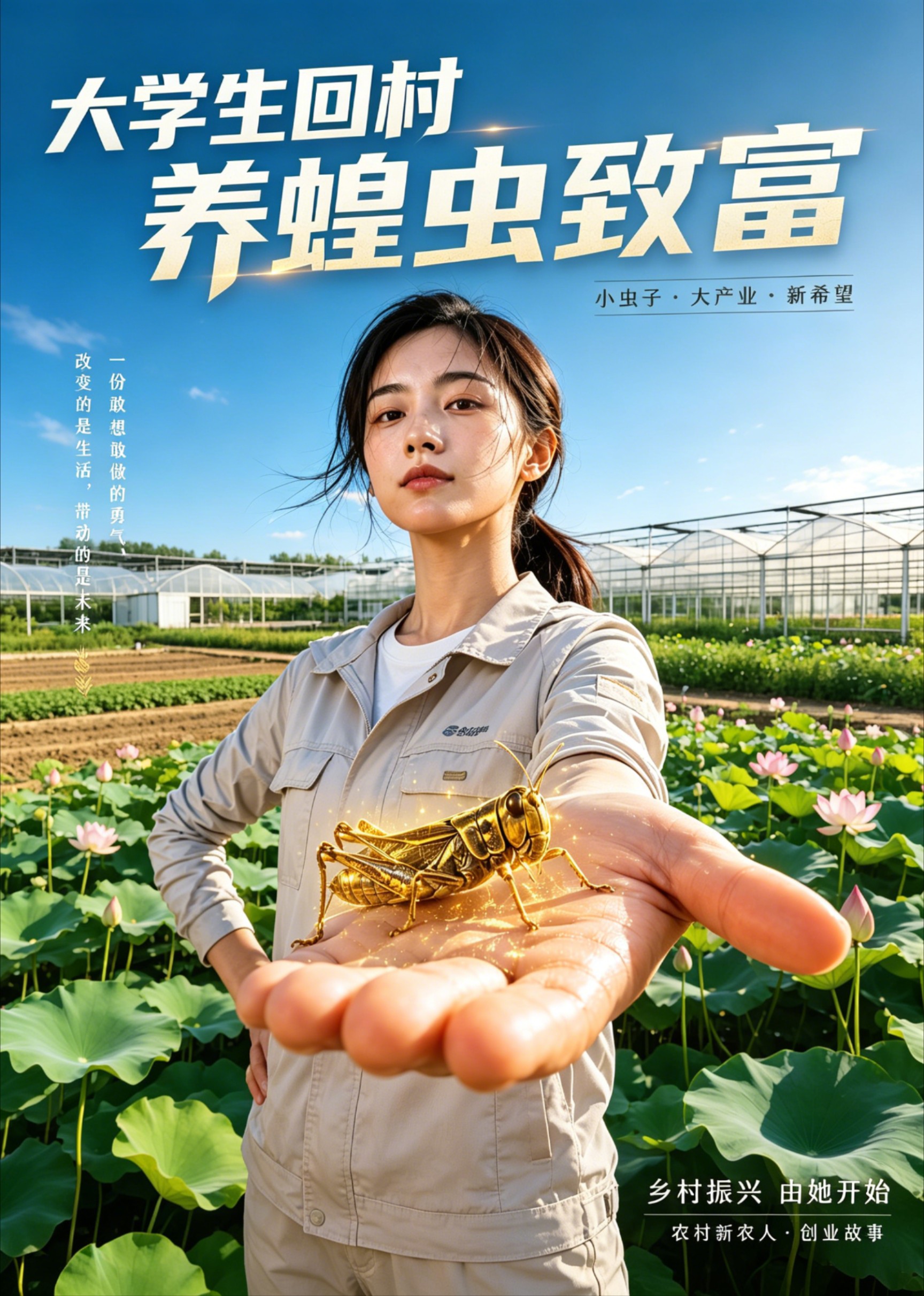 大学生回村养蝗虫致富