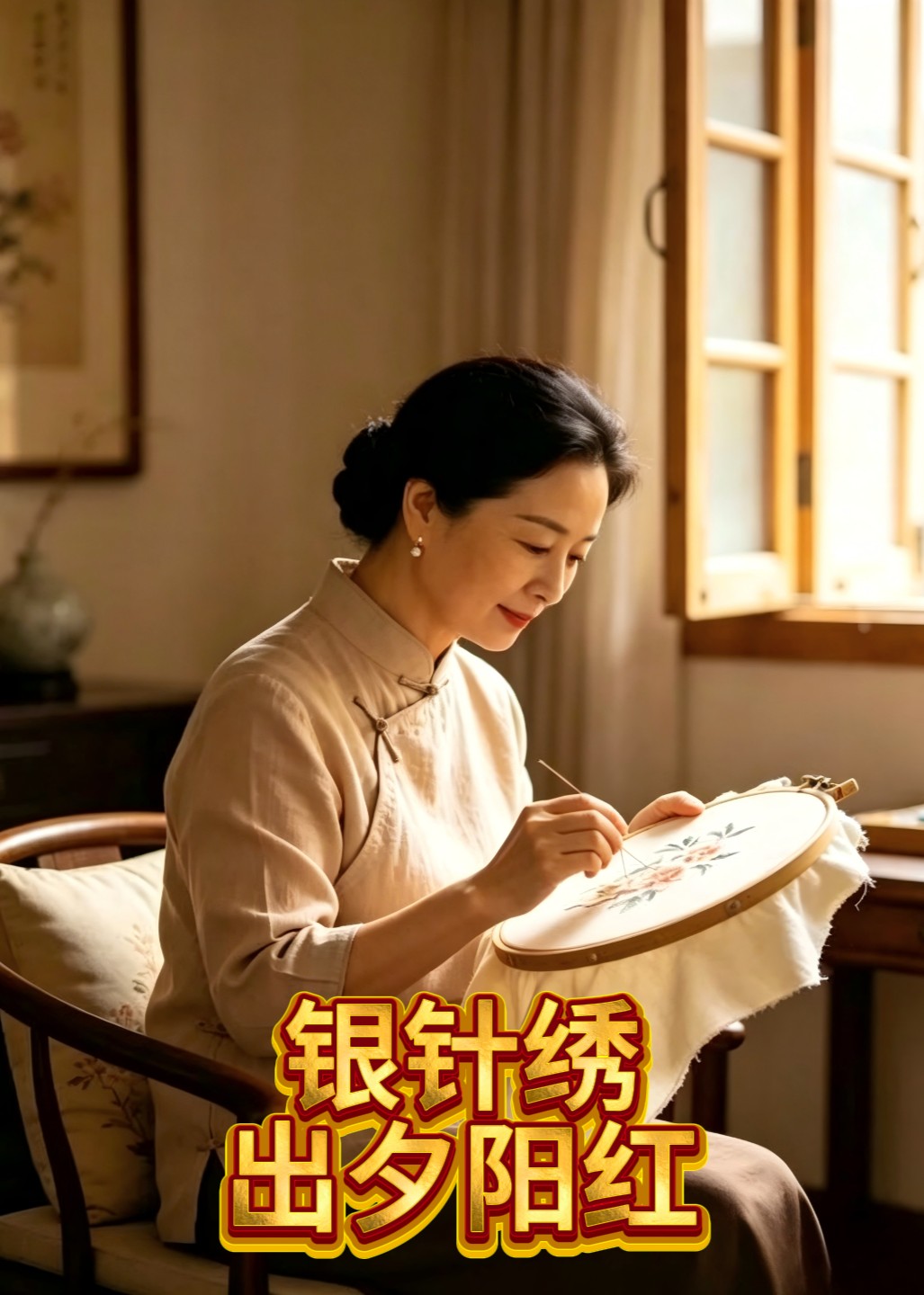 银针绣出夕阳红