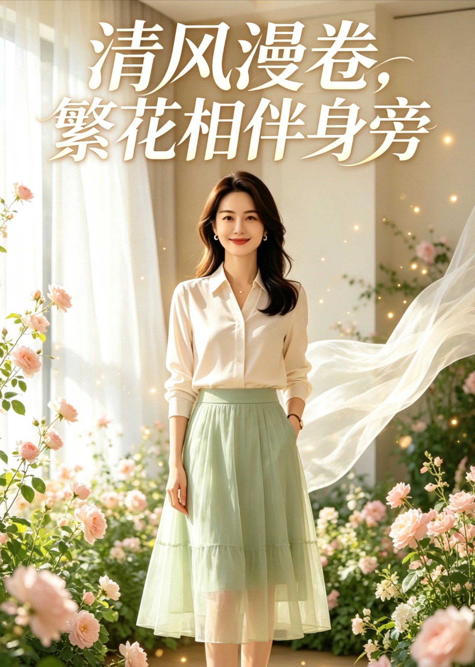 清风漫卷，繁花相伴身旁