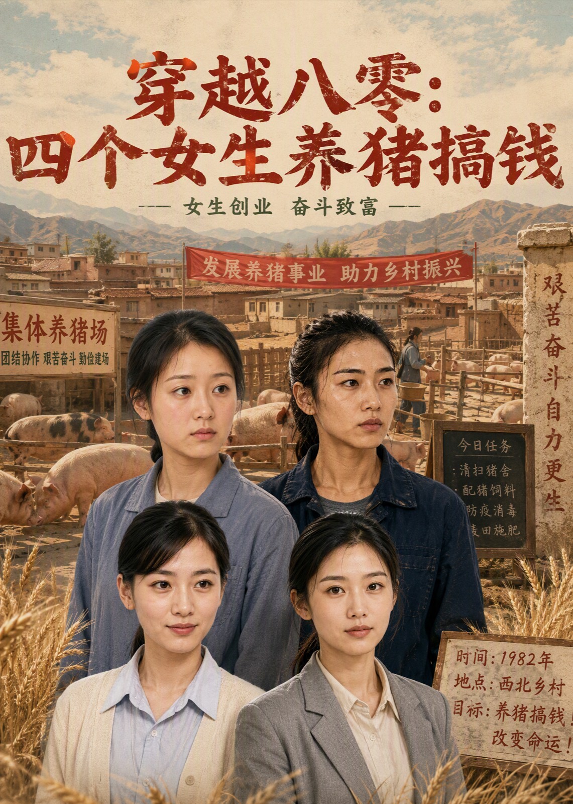 穿越八零：四个女生养猪搞钱封面图