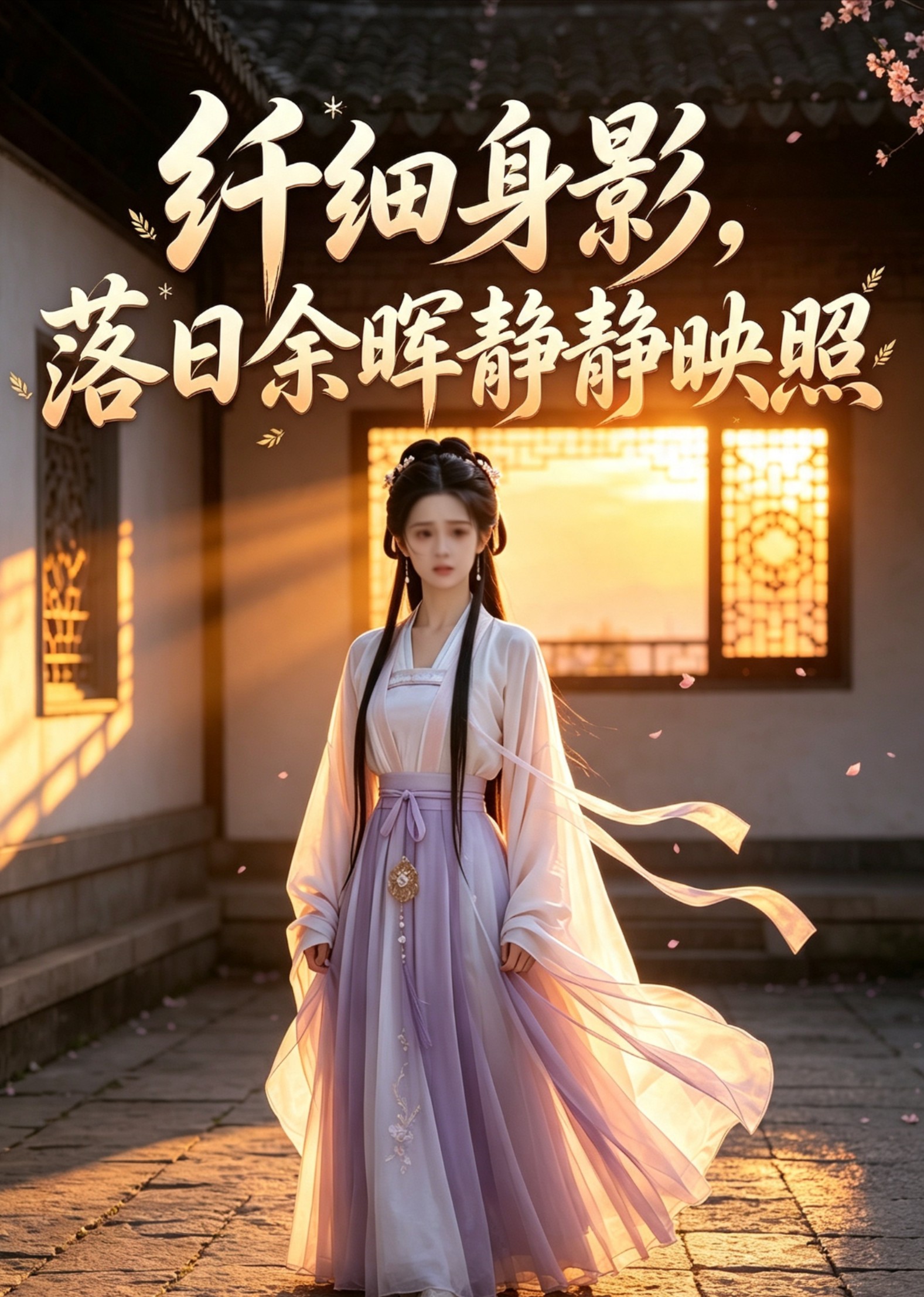 纤细身影，落日余晖静静映照