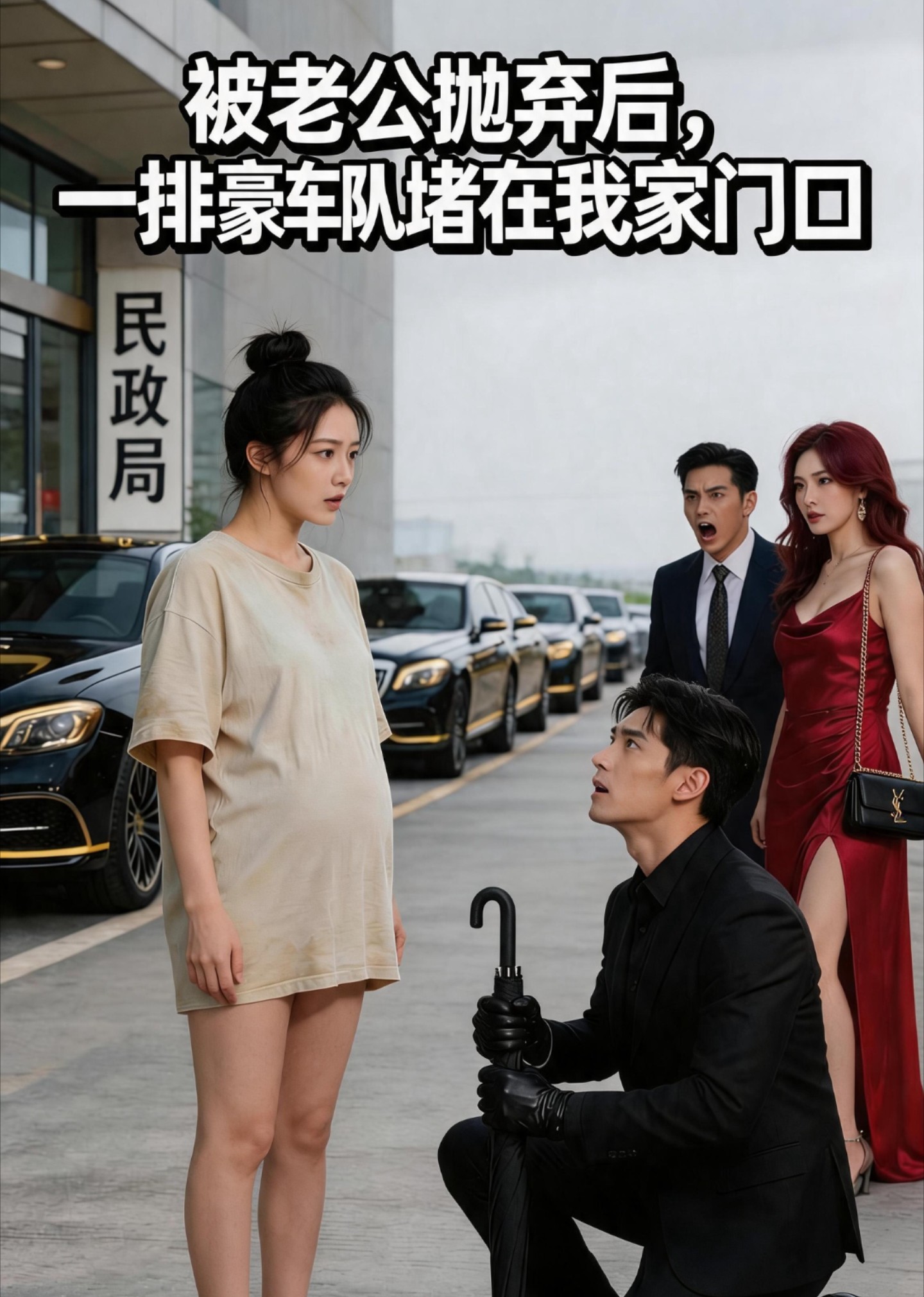 被老公抛弃后，一排豪车队堵在我家门口