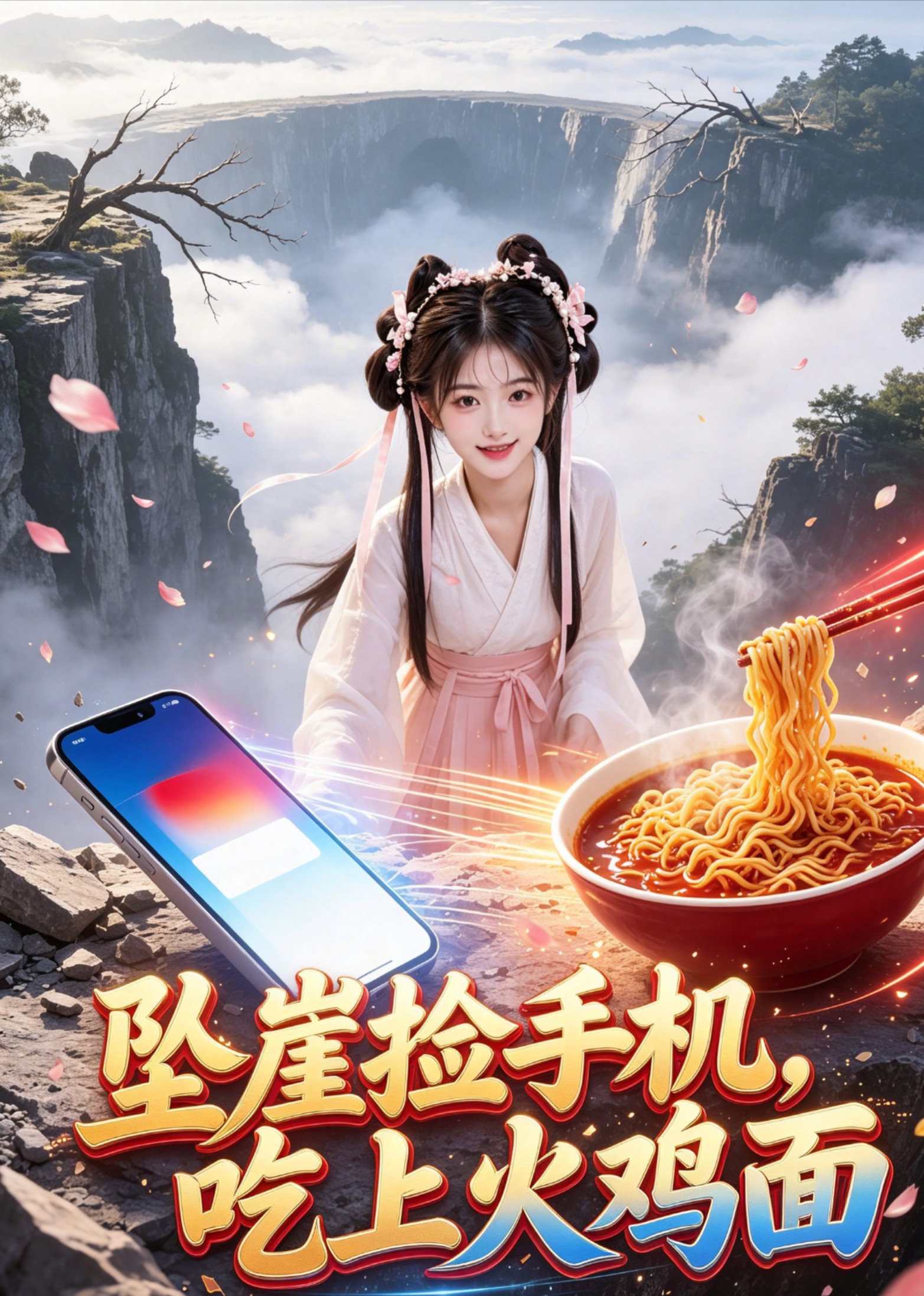 坠崖捡手机，吃上火鸡面