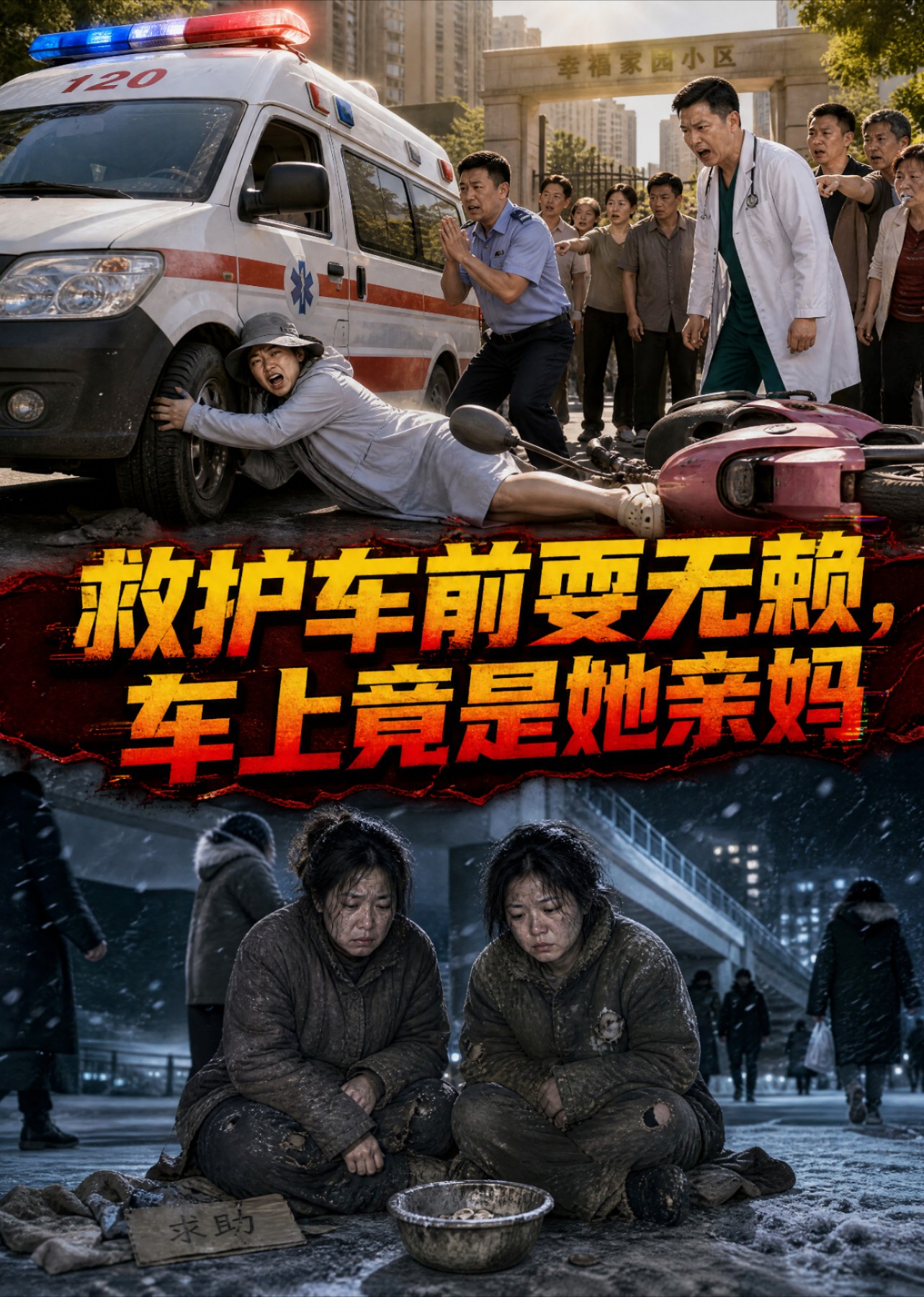 救护车前耍无赖，车上竟是她亲妈