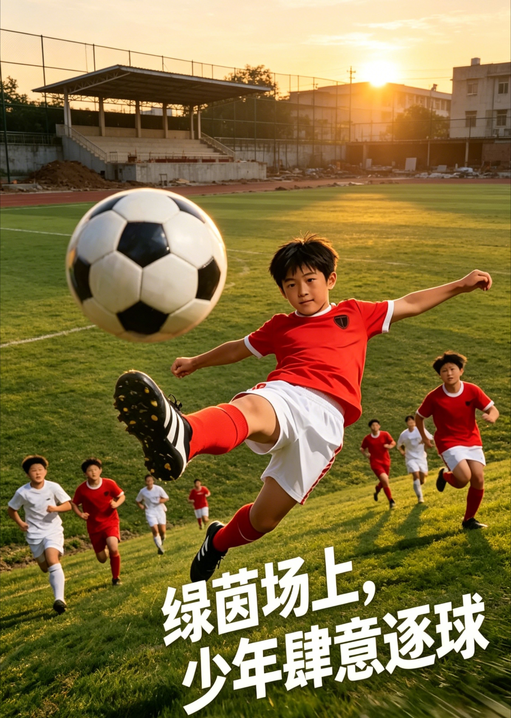 绿茵场上，少年肆意逐球
