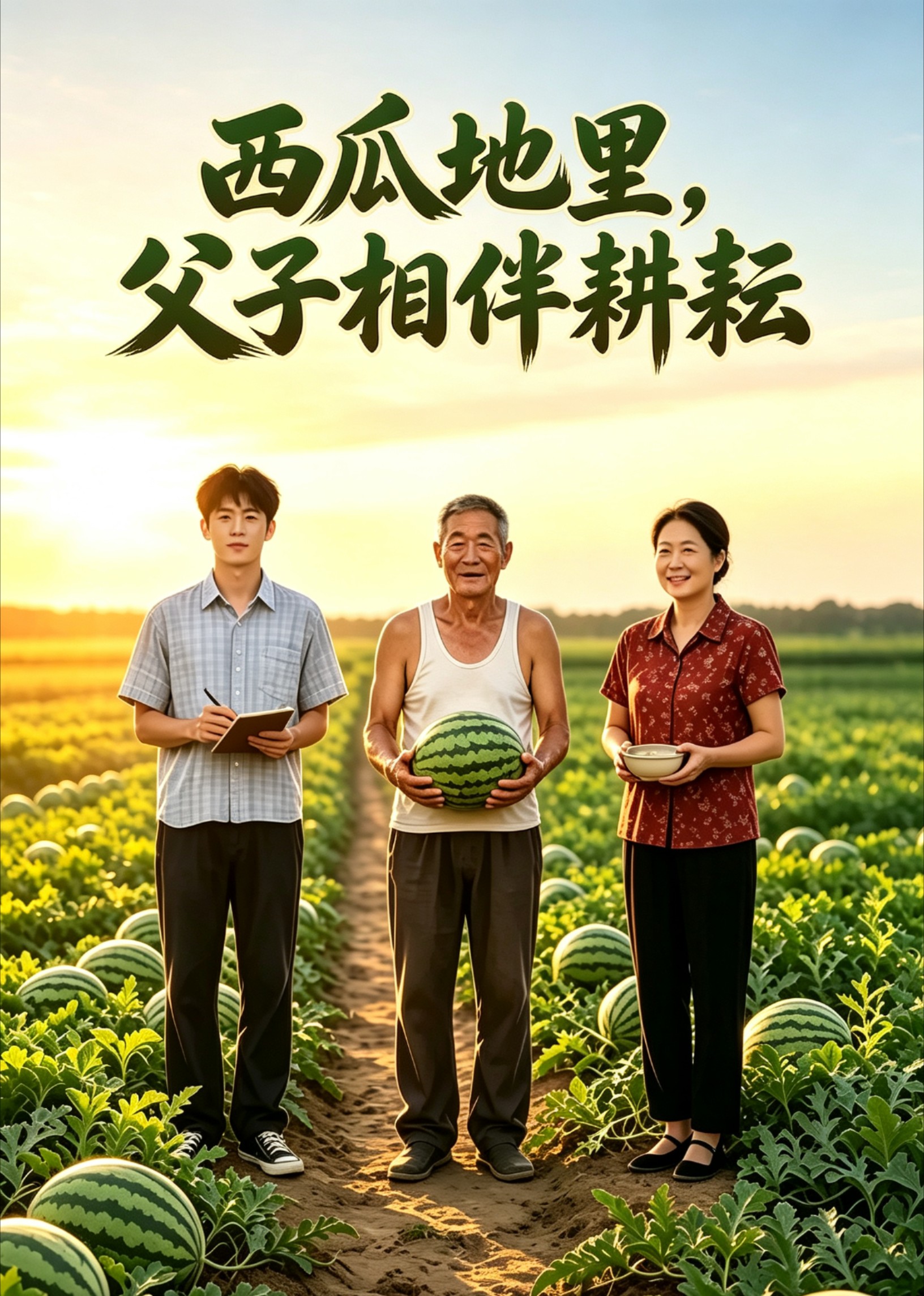 西瓜地里，父子相伴耕耘封面图
