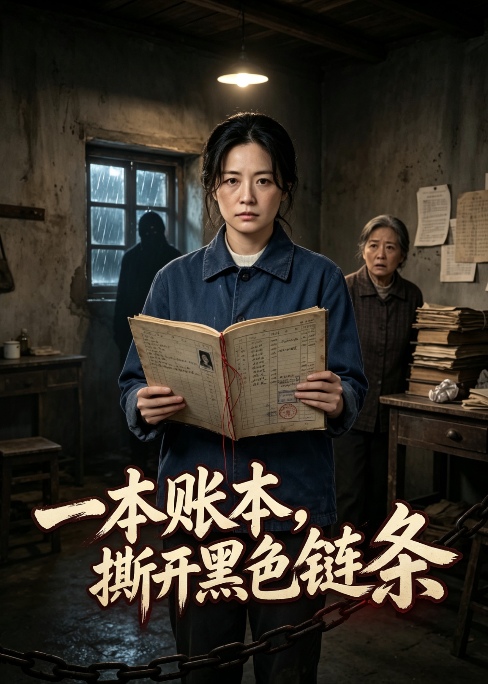 一本账本，撕开黑色链条封面图