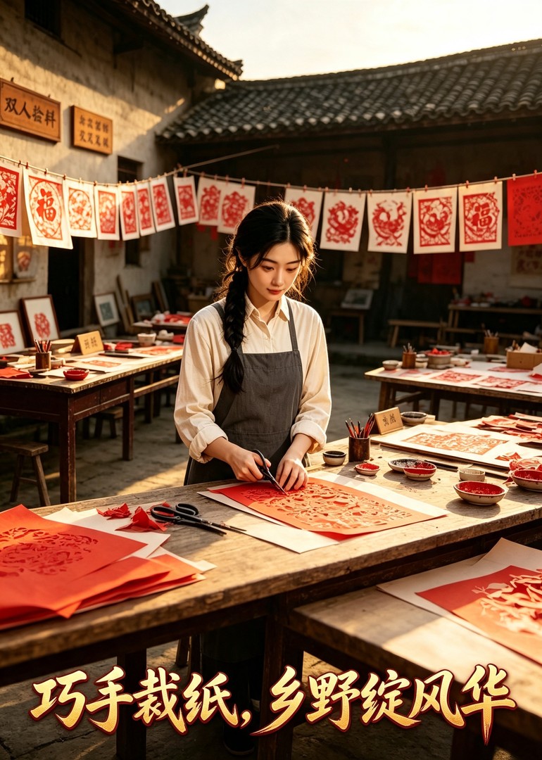 巧手裁纸，乡野绽风华