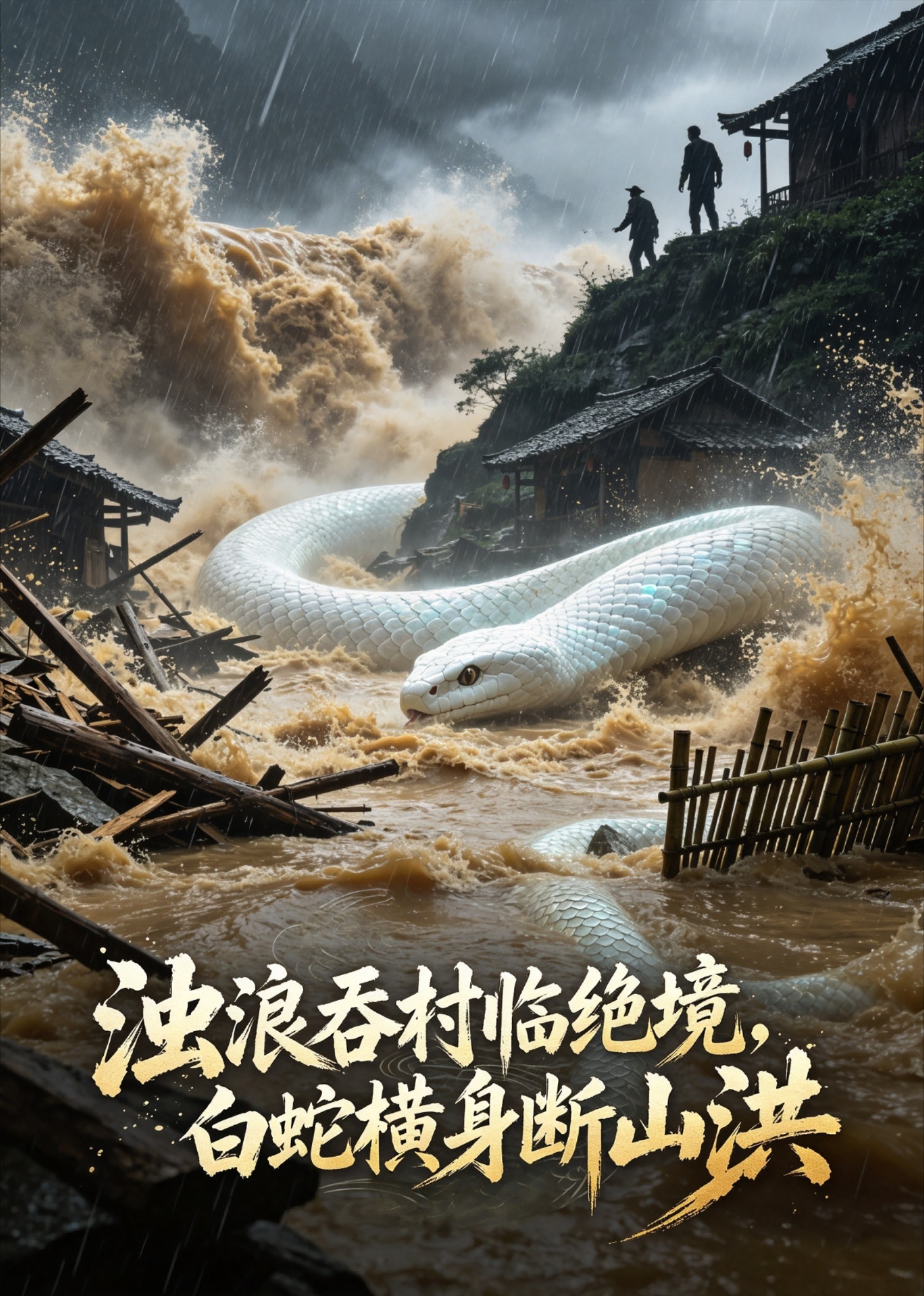 浊浪吞村临绝境，白蛇横身断山洪