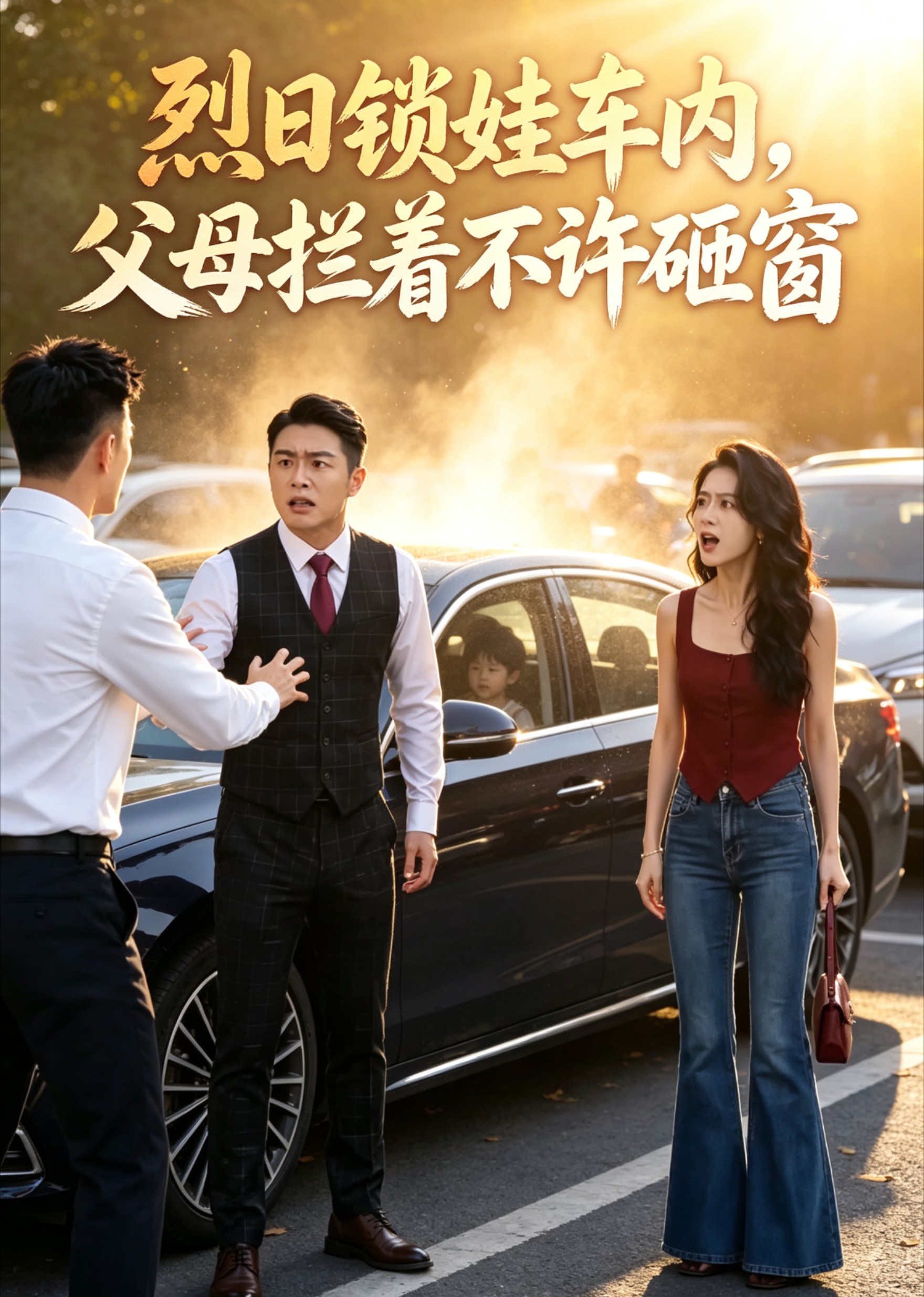 烈日锁娃车内，父母拦着不许砸窗封面图