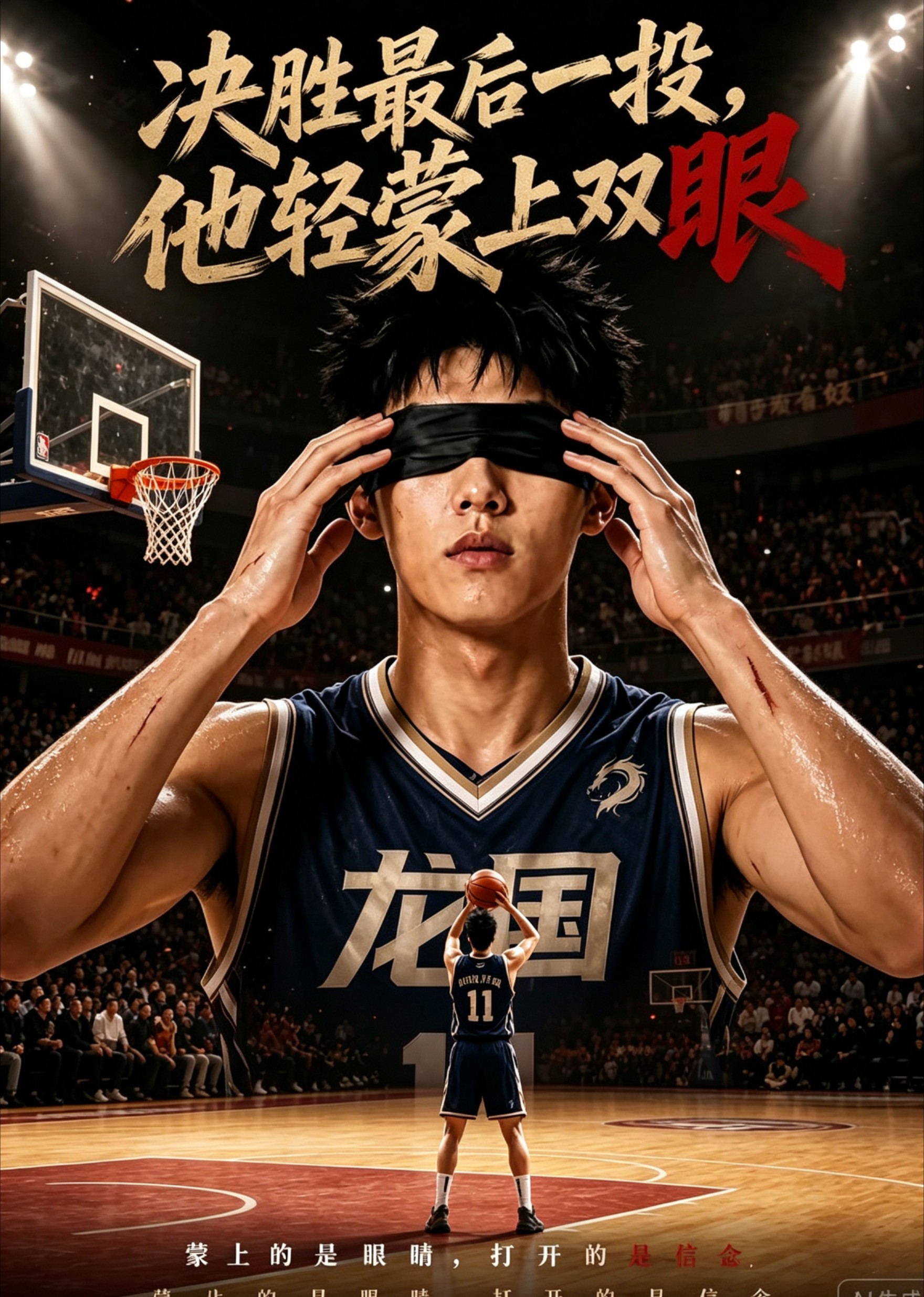 决胜最后一投，他轻蒙上双眼
