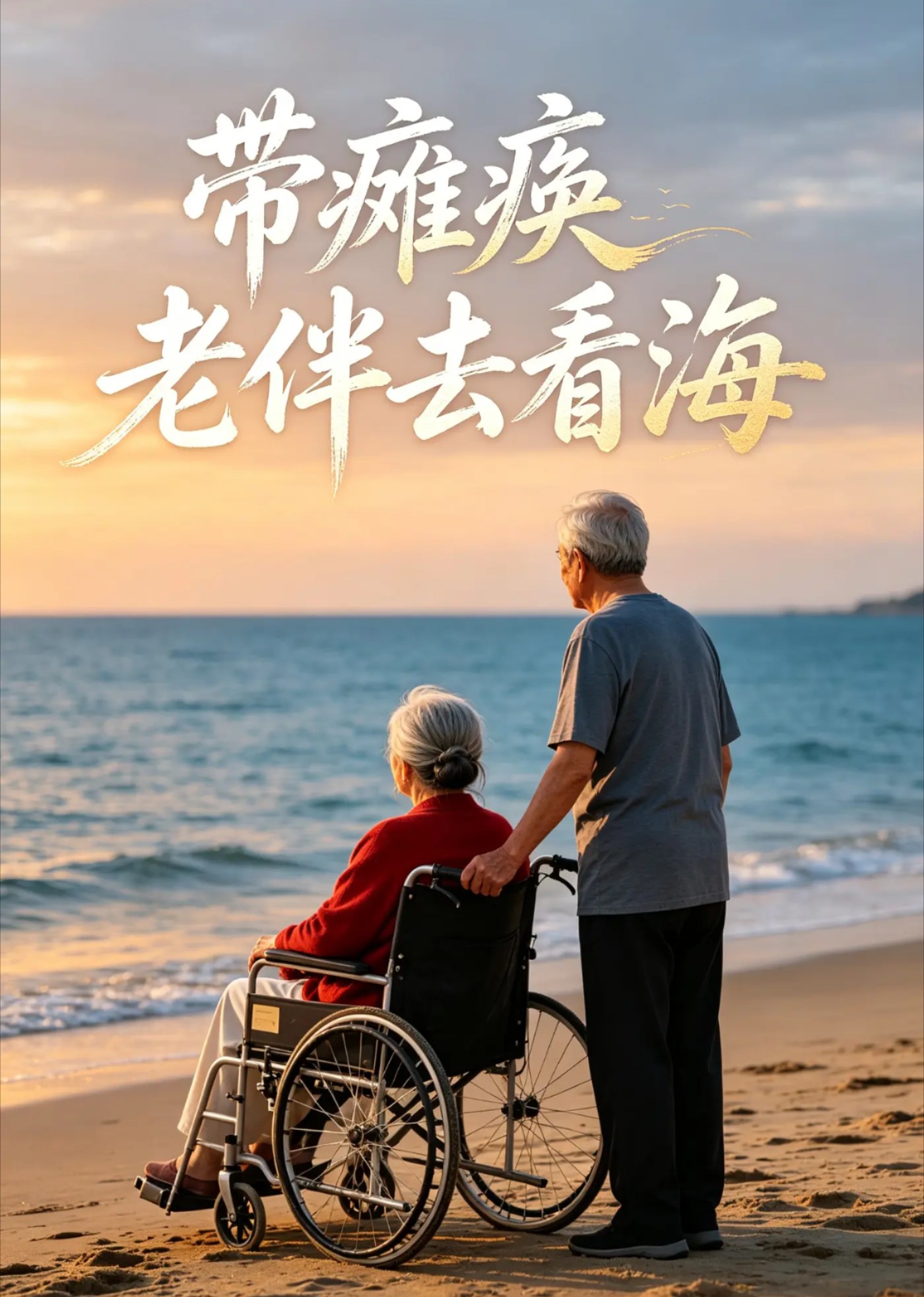 带瘫痪老伴去看海