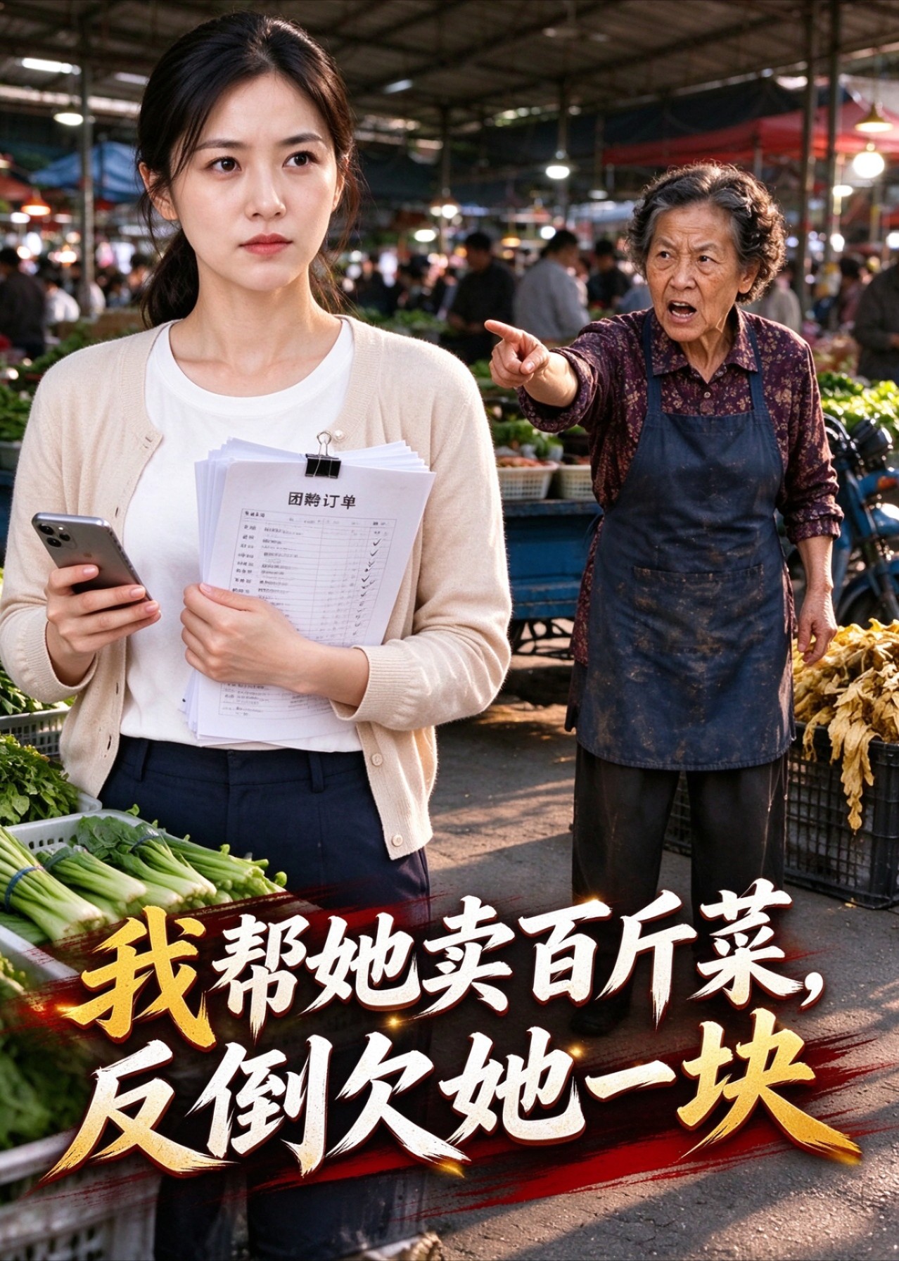 我帮她卖百斤菜，反倒欠她一块封面图