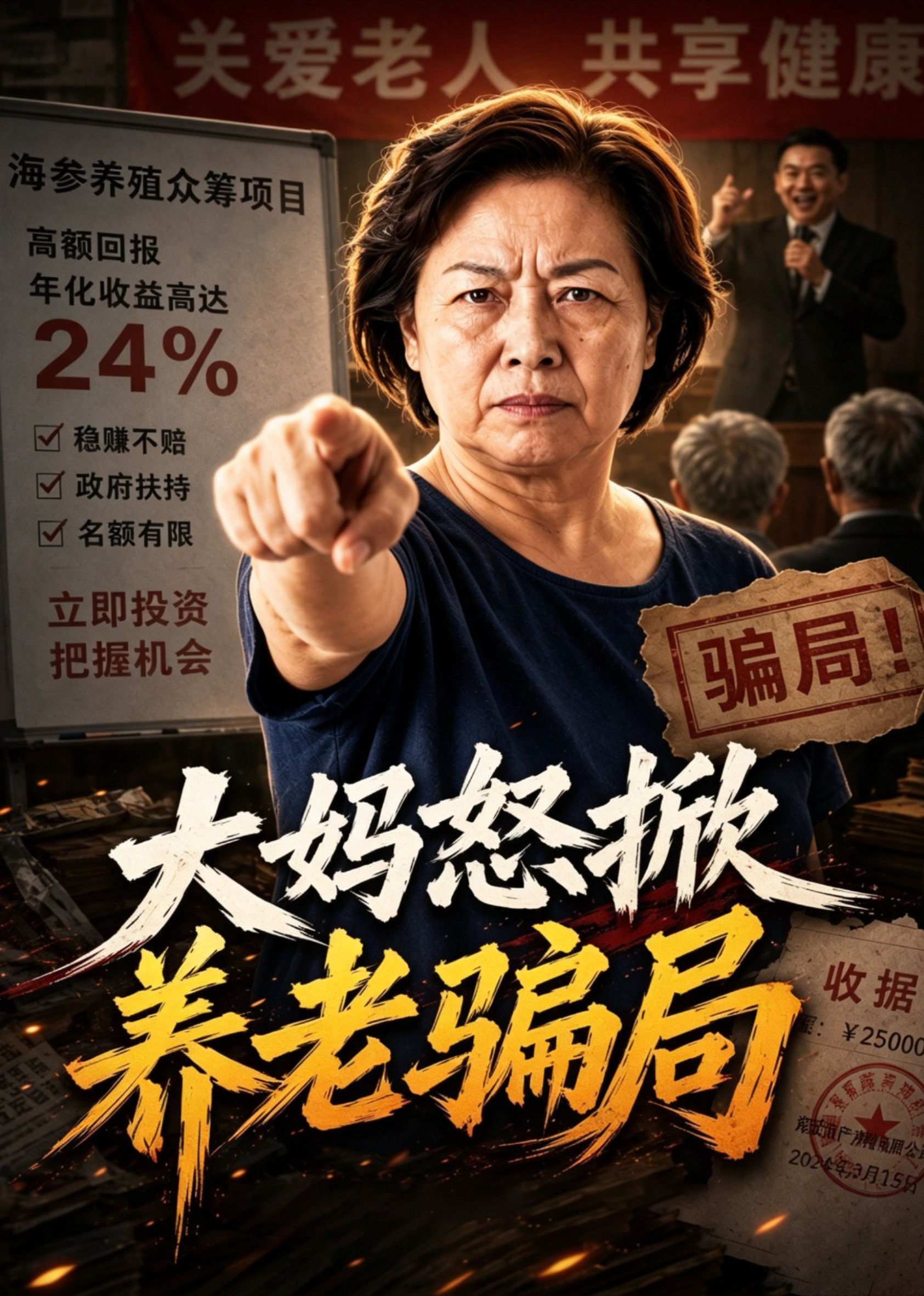 大妈怒掀养老骗局