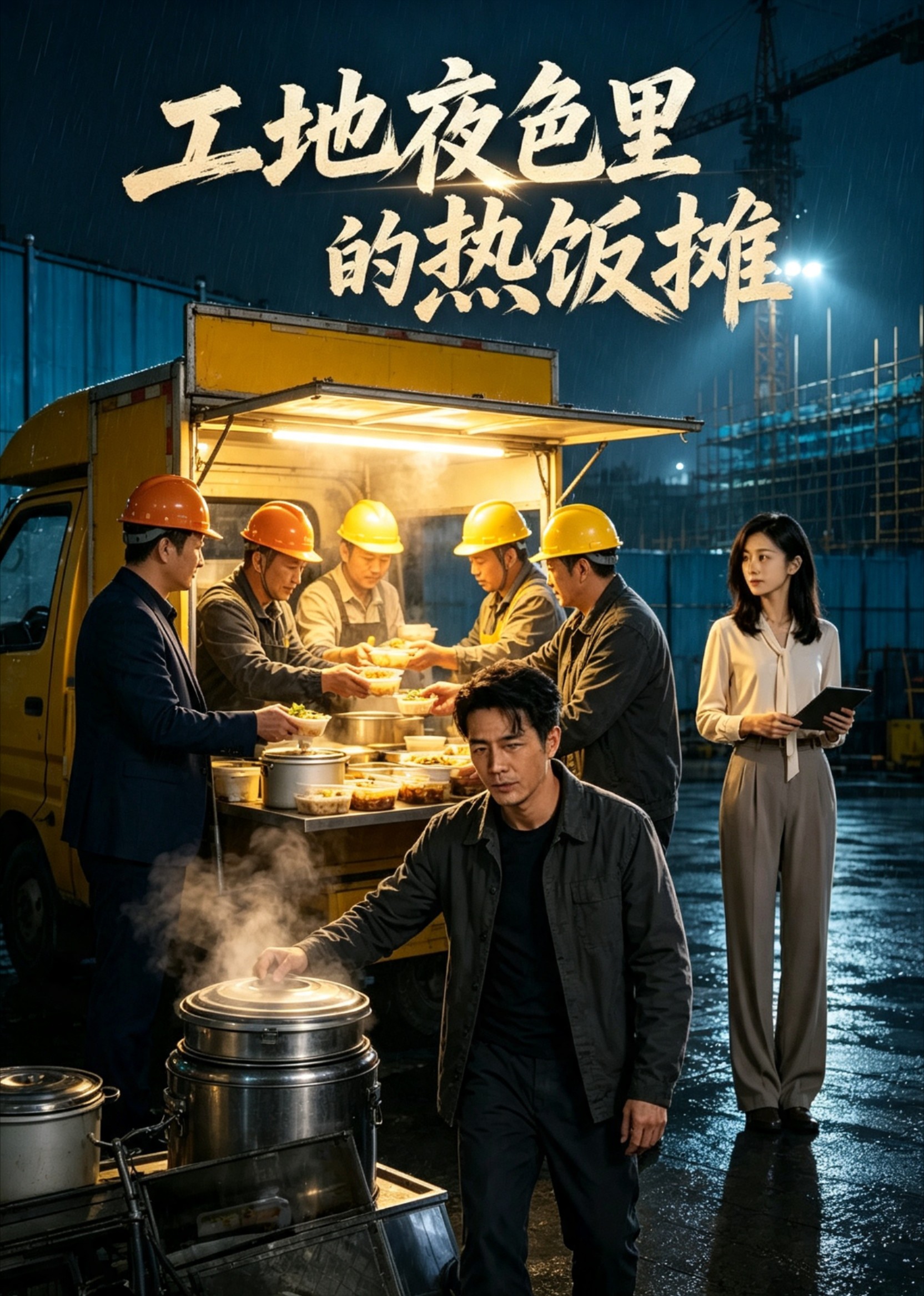 工地夜色里的热饭摊